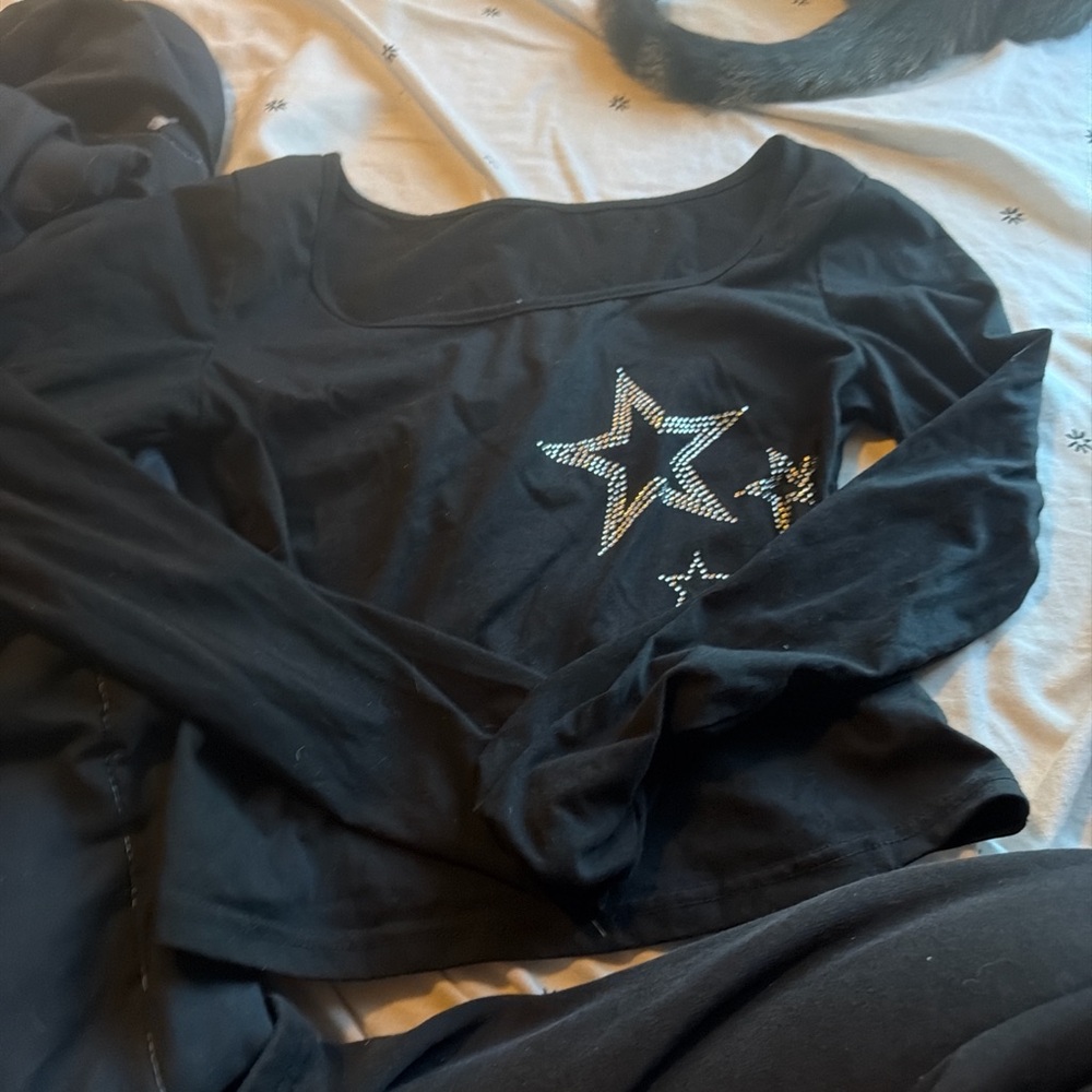 Black Long Sleeve Top with Star Design